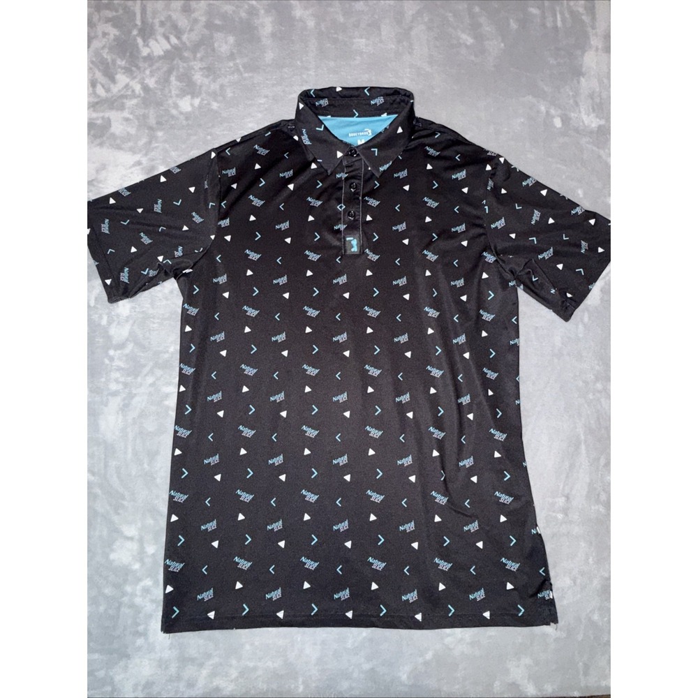 Bogey Bros Polo Shirt Mens M Black Natural Slice Golf Performance Stretch AOP